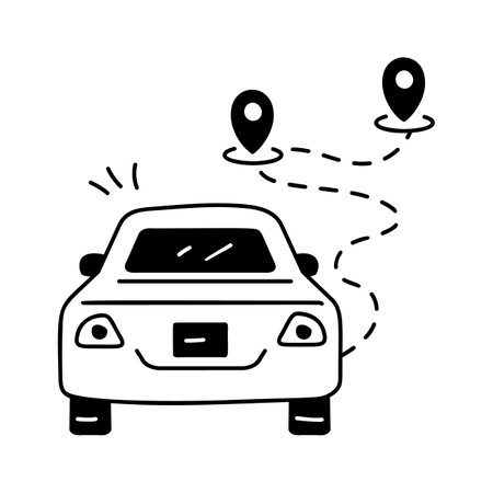 Car on a map showing a planned routeのイラスト素材