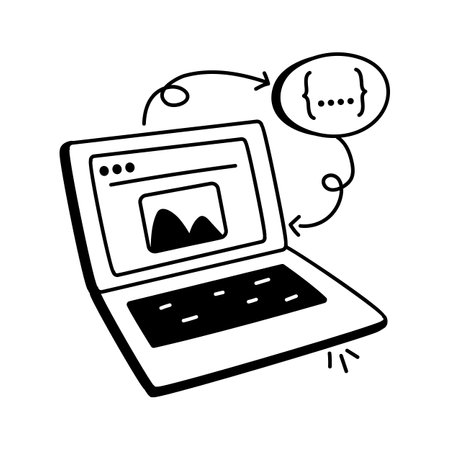 Illustration of programming and coding activities on a laptop.のイラスト素材