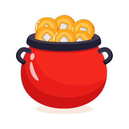 Take a look at this amazing icon of cauldron filled with golden coinsのイラスト素材