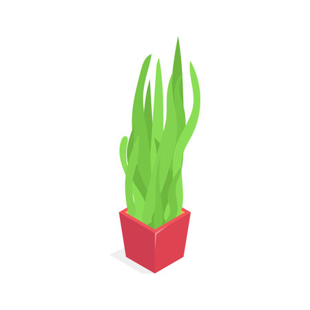 A vibrant green houseplant in a pot, presented in an isometric style.のイラスト素材