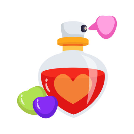 A magical heart shaped bottle filled with a love potion.のイラスト素材