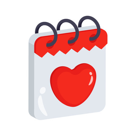 Calendar page featuring a red heart, symbolizing love days.のイラスト素材