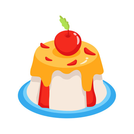 A vibrant cartoon illustration of a panna cotta dessert.のイラスト素材