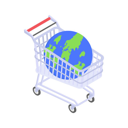 Shopping cart with a globe symbol for international shopping.のイラスト素材