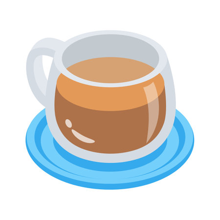 A vibrant icon of a glass coffee cup filled with coffee, resting on a matching saucer.のイラスト素材