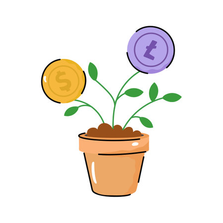 Get a glimpse of our doodle icon of business growth plantのイラスト素材