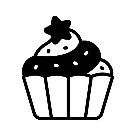 A trendy glyph icon of cupcake with a star on itのイラスト素材
