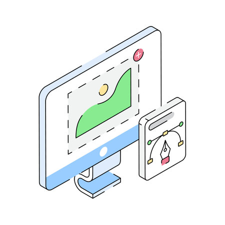 Here is an isometric outline icon of graphic designingのイラスト素材