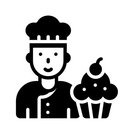 Check out our premium glyph icon showing baker with cupcakeのイラスト素材