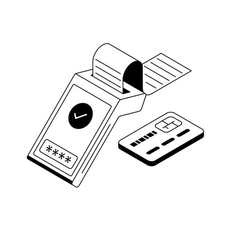 A premium isometric outline icon showing pos systemのイラスト素材