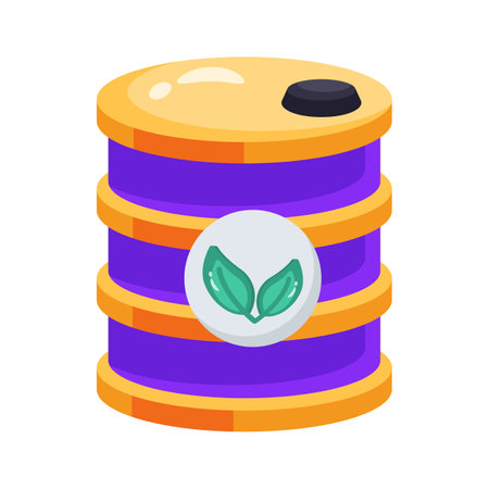 A modern 2d icon of eco barrel with leaves on itのイラスト素材