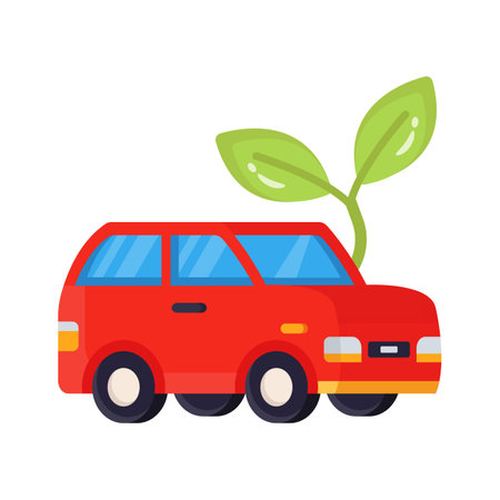 Here is a 2d icon showing charging car with leavesのイラスト素材