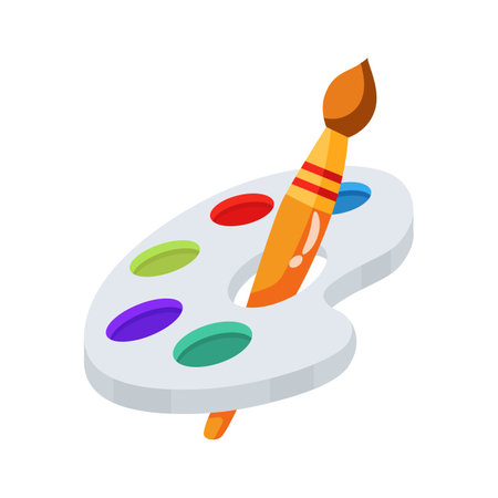 Check out this 2d icon of an artist's palette with brushのイラスト素材