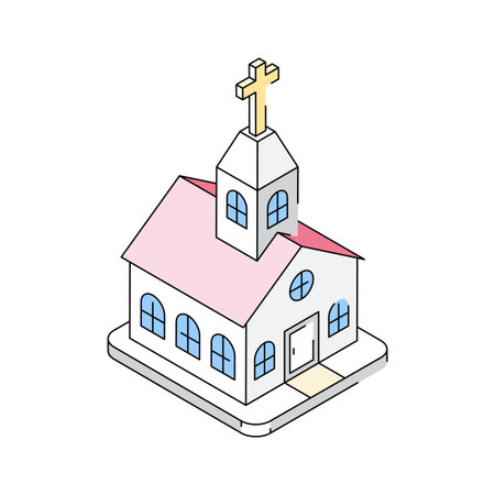An isometric style icon showing a traditional church buildingのイラスト素材