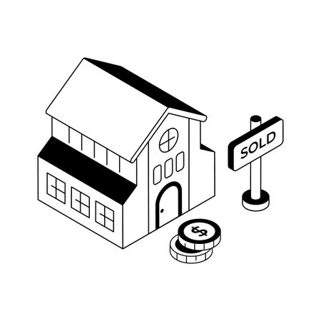 An isometric icon perfectly showing house sold statusのイラスト素材
