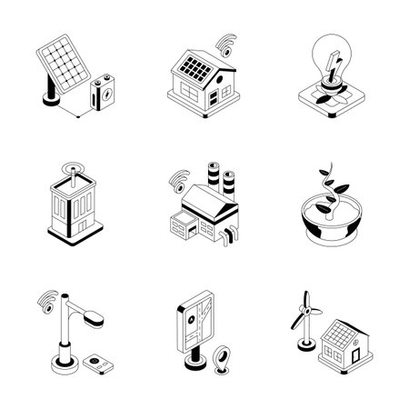 Get this trendy collection showing smart city isometric outline iconsのイラスト素材