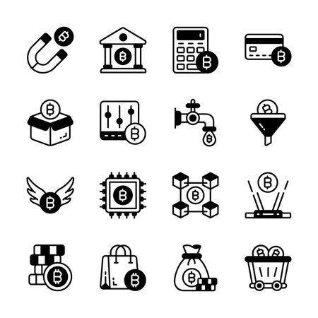 Get this amazing bundle of bitcoin and blockchain glyph style iconsのイラスト素材