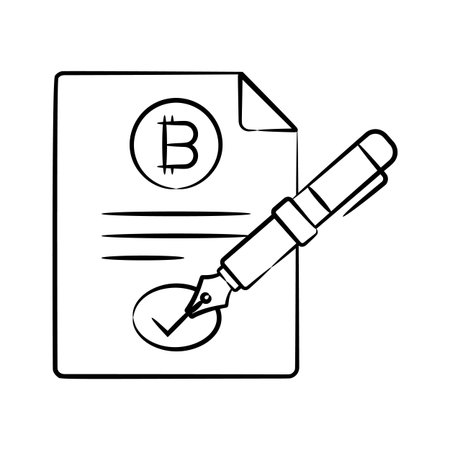 Here is a hand drawn style icon of bitcoin contract paper with penのイラスト素材