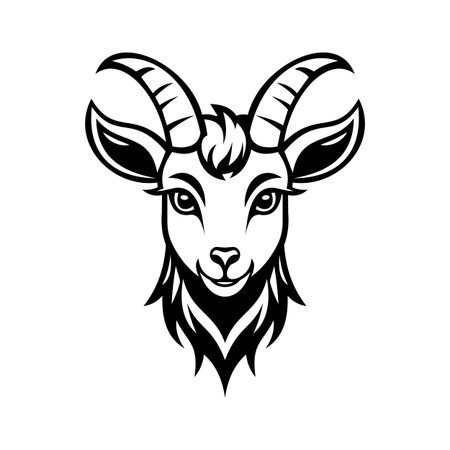 A curled horn glyph icon of ram mascot faceのイラスト素材