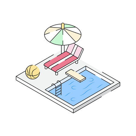 A trendy isometric icon featuring sunny poolside leisureのイラスト素材