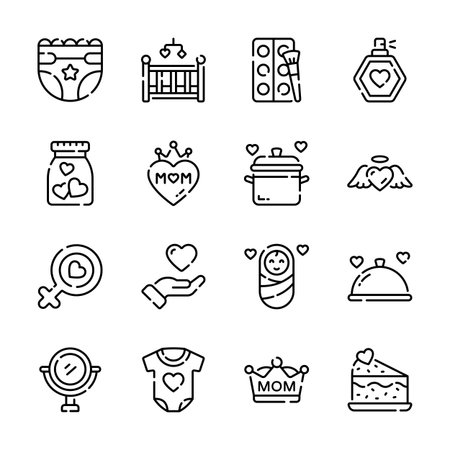 Download this latest bundle of mothers day elements outline style iconsのイラスト素材