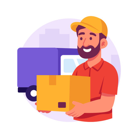 Take a look at this amazing illustration of delivery man delivering parcelのイラスト素材