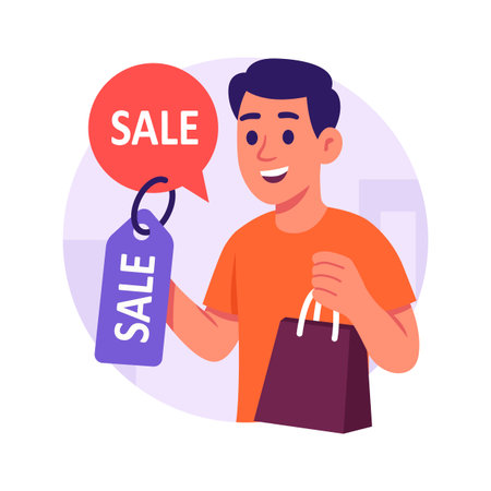 Illustration of man holding a shopping bag while sale shoppingのイラスト素材