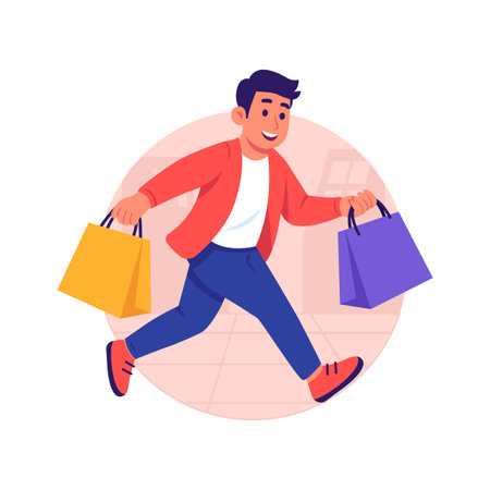 A man running with shopping bags, ready to use illustrationのイラスト素材
