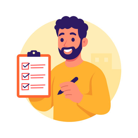 Illustration of a man checking off shopping listのイラスト素材