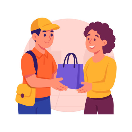 Female customer receiving delivery order, courier delivery illustrationのイラスト素材