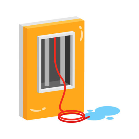 Wall-mounted electric panel with internal wires and switches.のイラスト素材