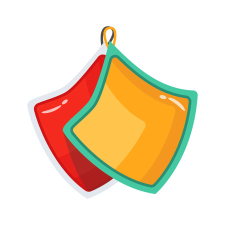 Vibrant cartoon icon of two hanging kitchen towelsのイラスト素材