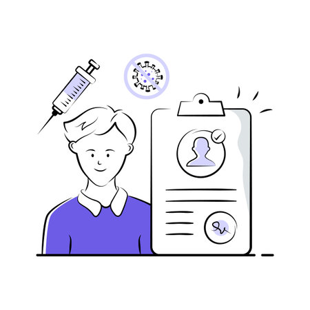 A simple illustration depicts a person with a vaccination record.のイラスト素材