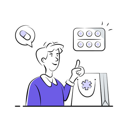 Illustration of a person receiving bag of medicine, ready to use illustrationのイラスト素材