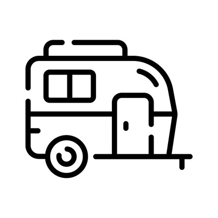 Well designed linear icon of traveling camper vehicleのイラスト素材
