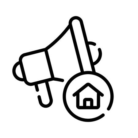A captivating linear icon showing property marketing with megaphoneのイラスト素材
