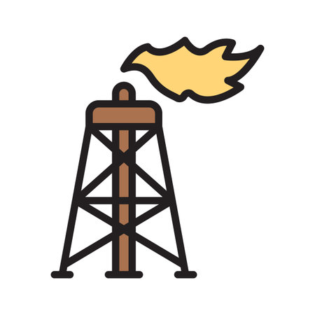 Check out outline style icon showing gas tower with fireのイラスト素材