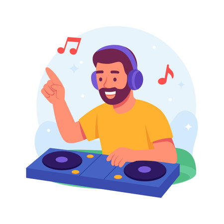 DJ mixing tracks at cultural music and dance festivals.のイラスト素材