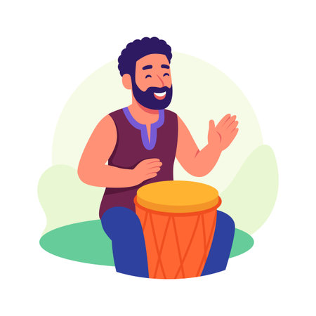 Take a look at this amazing illustration of a african man playing djembe drumのイラスト素材