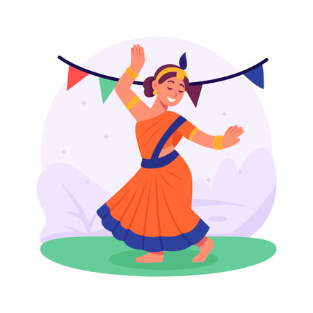 A vibrant illustration of a woman performing a traditional Indian dance,のイラスト素材
