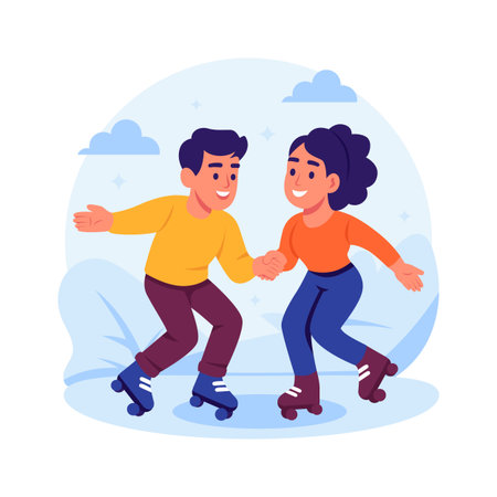 A couple ice skating together during the winter cultural festival.のイラスト素材