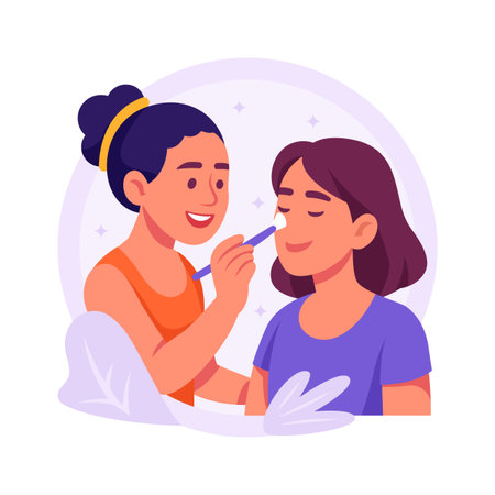 Woman applying cultural makeup to another woman during a festive event.のイラスト素材