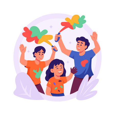 Flat illustration of family celebrating holi festivalのイラスト素材