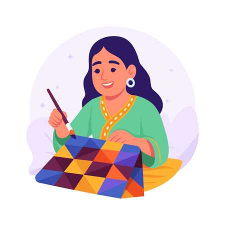 A flat illustration of a young woman in traditional attireのイラスト素材