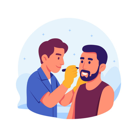 Flat illustration of a man designing tribal tattoos during a cultural art festival.のイラスト素材