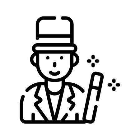 Icon showing magician in action in linear styleのイラスト素材