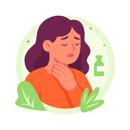 Take a look at this amazing flat illustration of a woman with sore throatのイラスト素材