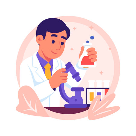 Scientist conducting experiment in a laborator, ready to use flat illustrationのイラスト素材