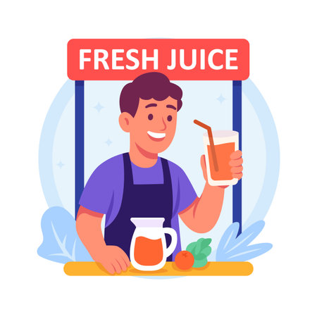 Get this premium flat illustration of juice stall in trendy styleのイラスト素材