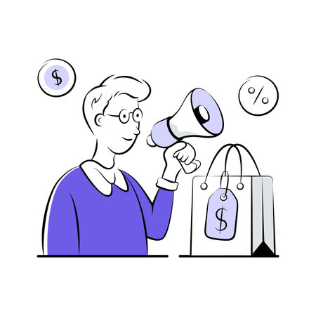 Ecommerce illustration showing promotion and sale discount announcement.のイラスト素材